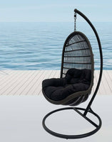 Trojan Outdoor Wicker Hanging Egg Chair With Stand In Black-Metro SYD/CANB/MELB/BRIS AND G'COAST Only - $99.00-Siesta Hammocks