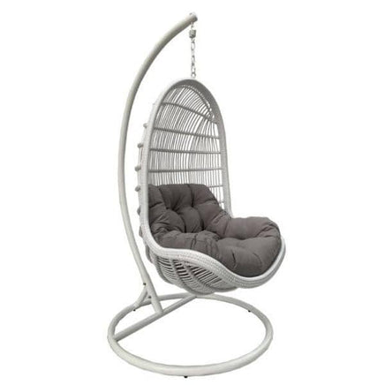 Trojan Outdoor Wicker Hanging Egg Chair With Stand In White-Metro SYD/CANB/MELB/BRIS AND G'COAST Only - $99.00-Siesta Hammocks