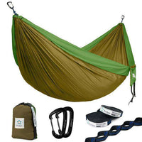 Upgrade Camping Hammock with Hammock Tree Straps Portable Parachute Nylon Hammock for Backpacking Travel-Green and Brown-United States-Siesta Hammocks