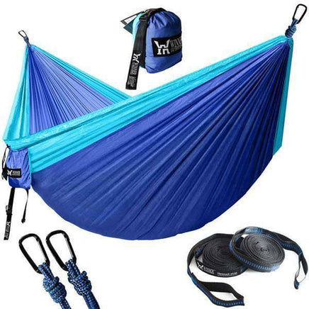Upgrade Camping Hammock with Hammock Tree Straps Portable Parachute Nylon Hammock for Backpacking Travel-Light Blue and Navy-China-Siesta Hammocks