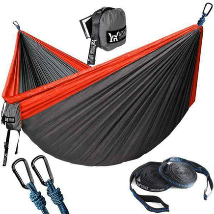 Upgrade Camping Hammock with Hammock Tree Straps Portable Parachute Nylon Hammock for Backpacking Travel-Red and Dark Grey-China-Siesta Hammocks