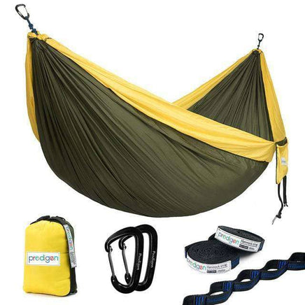 Upgrade Camping Hammock with Hammock Tree Straps Portable Parachute Nylon Hammock for Backpacking Travel-Yellow and Dark Grey-United States-Siesta Hammocks