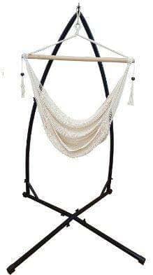 White Cotton Rope Hammock Chair with Tassels with Stand-Not Applicable-Siesta Hammocks