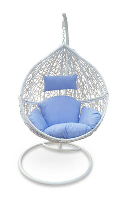 White Wicker w/ Blue Cushions Egg Chair-Metro SYD/CANB/MELB/BRIS/G'COAST ONLY - $99.00-Siesta Hammocks