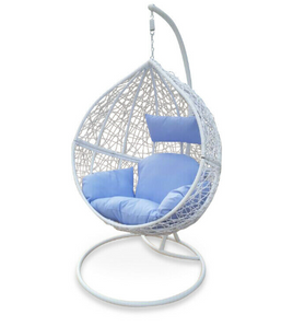 White Wicker w/ Blue Cushions Egg Chair-Metro SYD/CANB/MELB/BRIS/G'COAST ONLY - $99.00-Siesta Hammocks