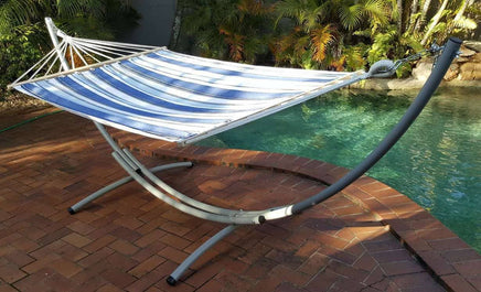 XL Free Standing Hammock: Blue and White Canvas Hammock and Arc Stand-Not Applicable-Siesta Hammocks