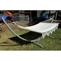 XL Free Standing Hammock: White Canvas Hammock with Tassels and Arc Stand-Not Applicable-Not Appicable-Siesta Hammocks